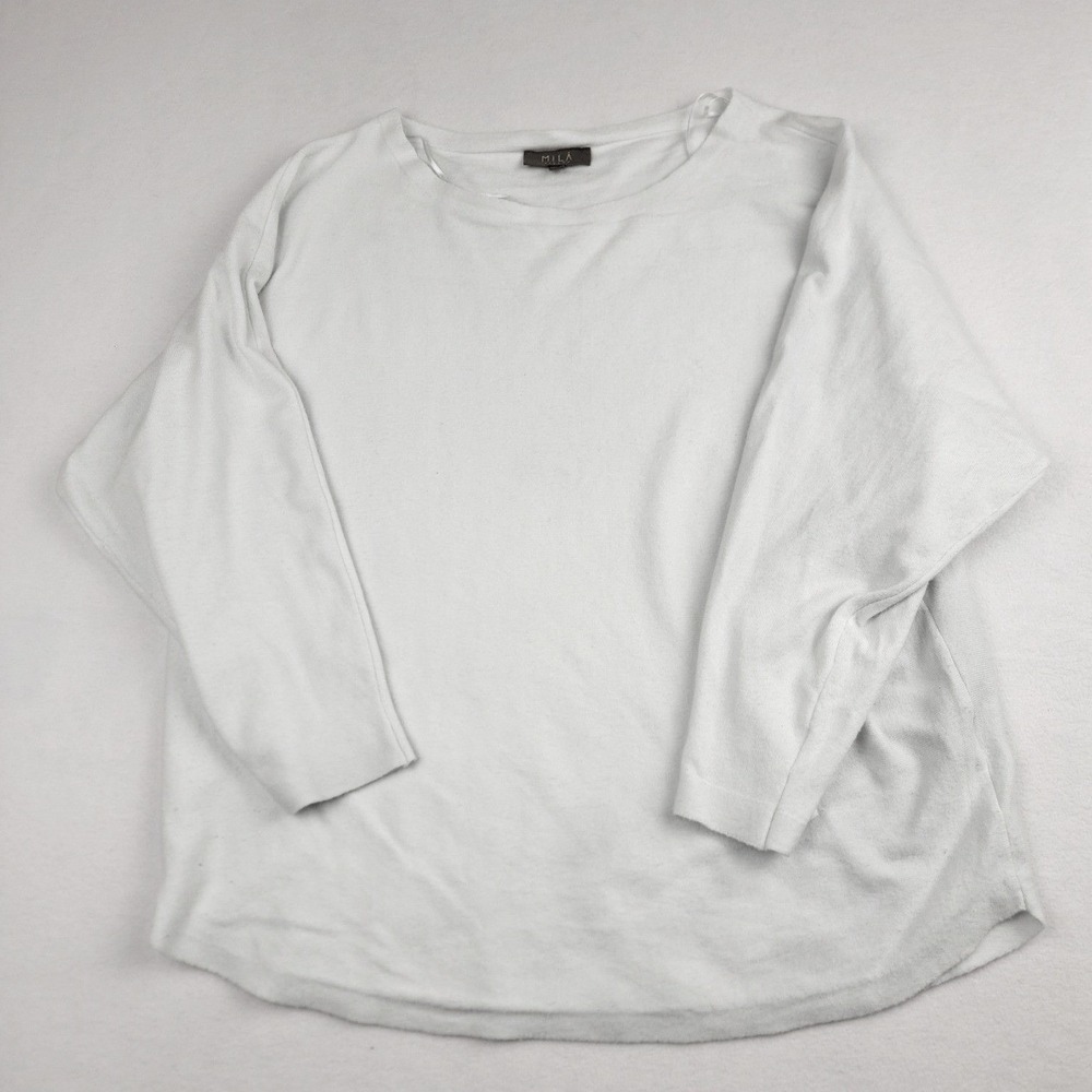 Mila Milano Womens White Boat Neck Long Sleeve Relaxed Fit Top Size L
